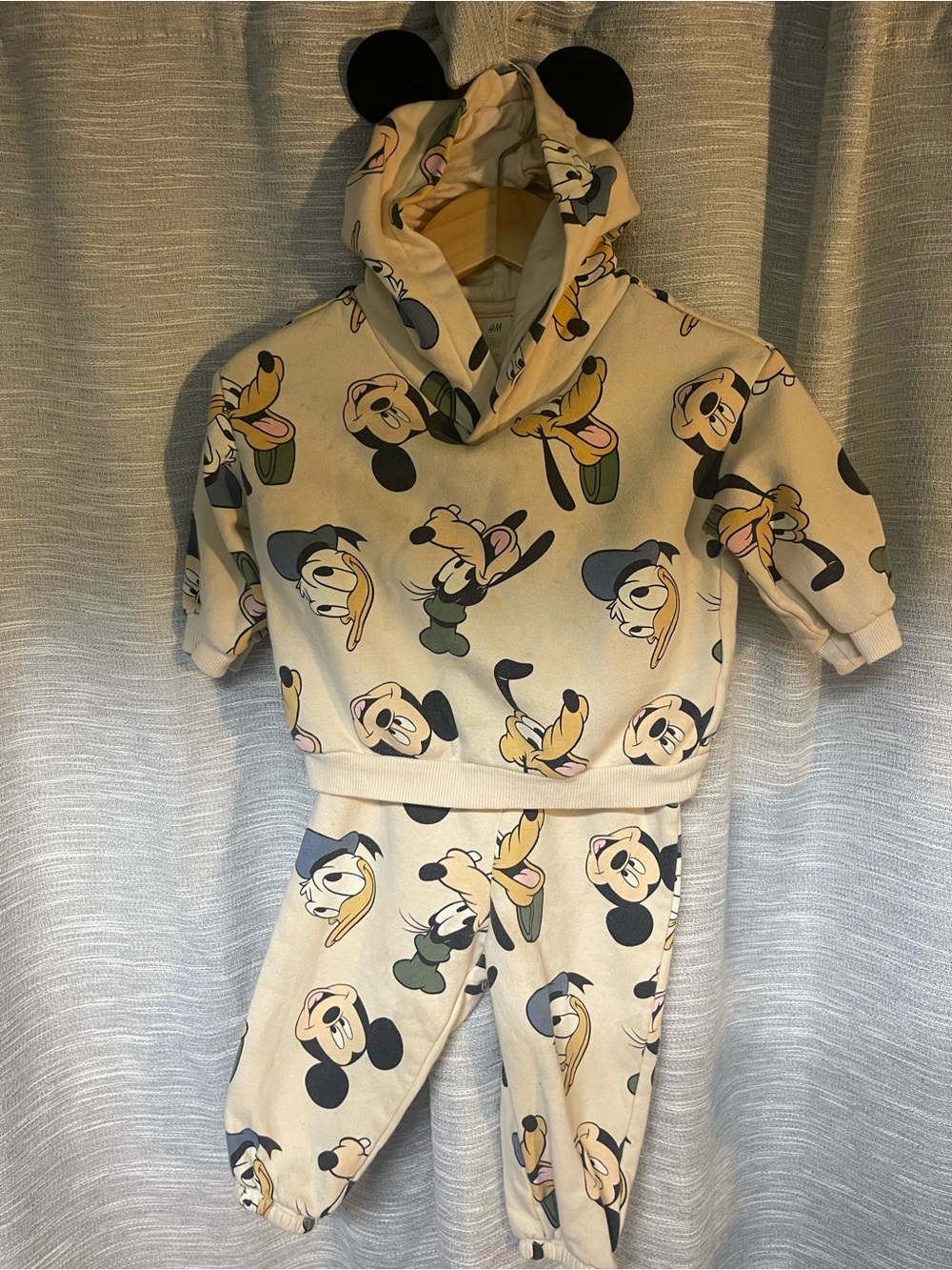 H&M Beige Mickey Mouse Print Sweatpants & Hoodie Set